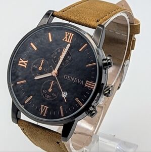Geneva Tan Watch with Silver Buckle and Gold Accent